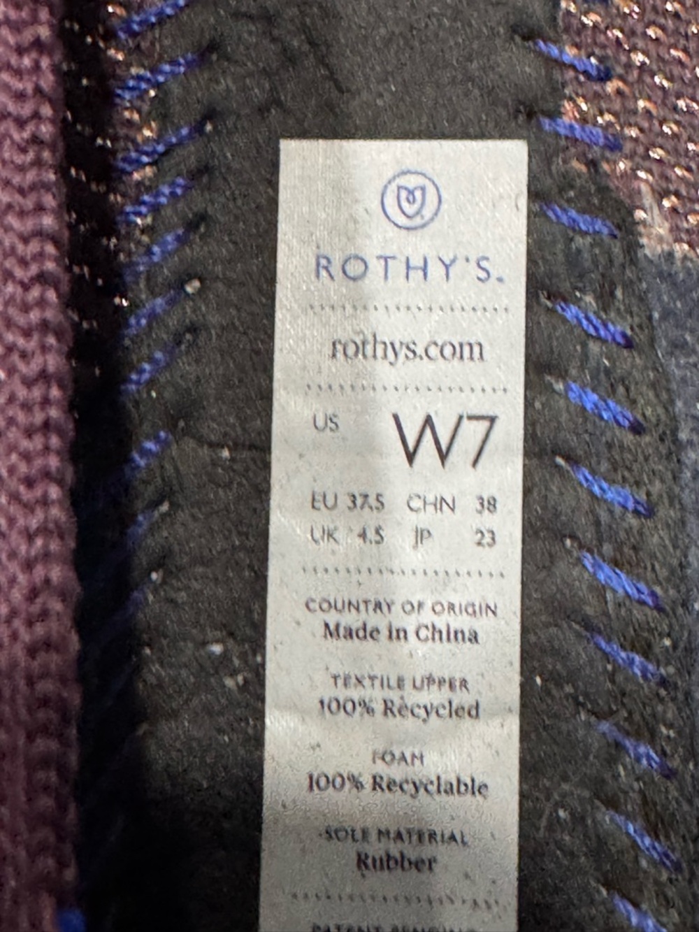 Rothy’s The Flat in Eggplant Rose Gold Metallic Sz 7 - Picture 5 of 9